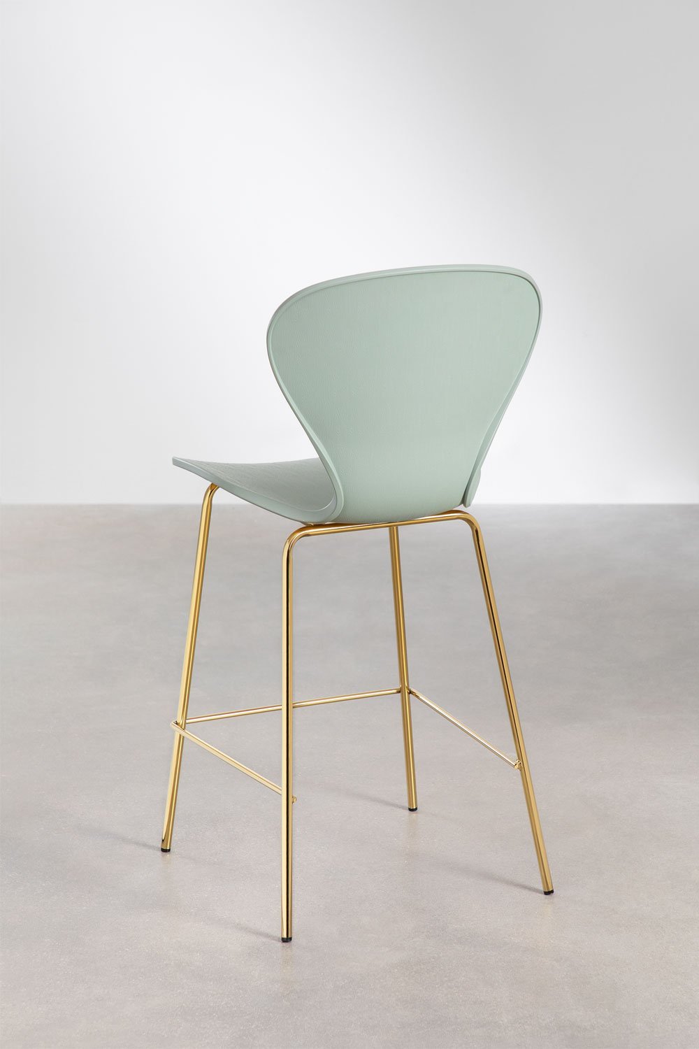 Pack de 4 taburetes altos 65 cm celadón y patas en hierro dorado Uit, imagen de galería 3