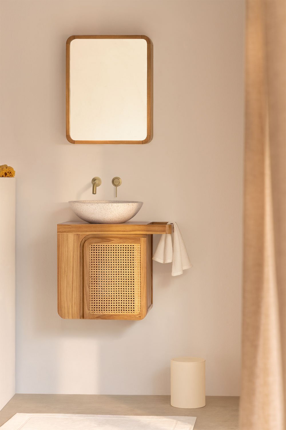 Conjunto de mueble de baño suspendido en madera de teca Georgy, imagen de galería 1