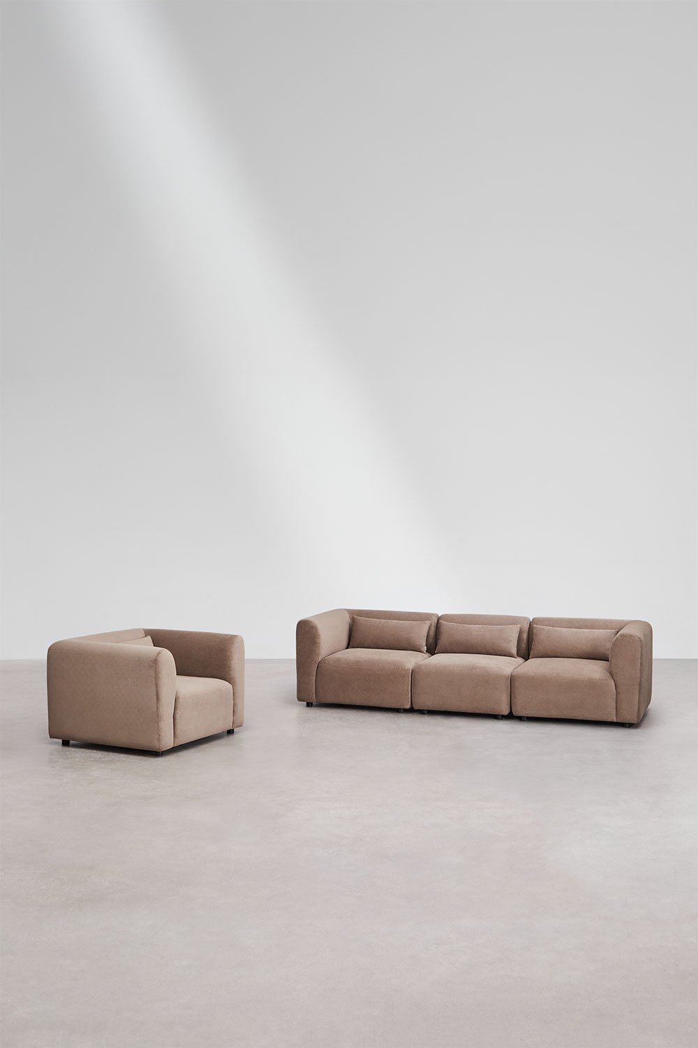 Conjunto de salón con sofá modular de 3 piezas y sillón Fogler, imagen de galería 1