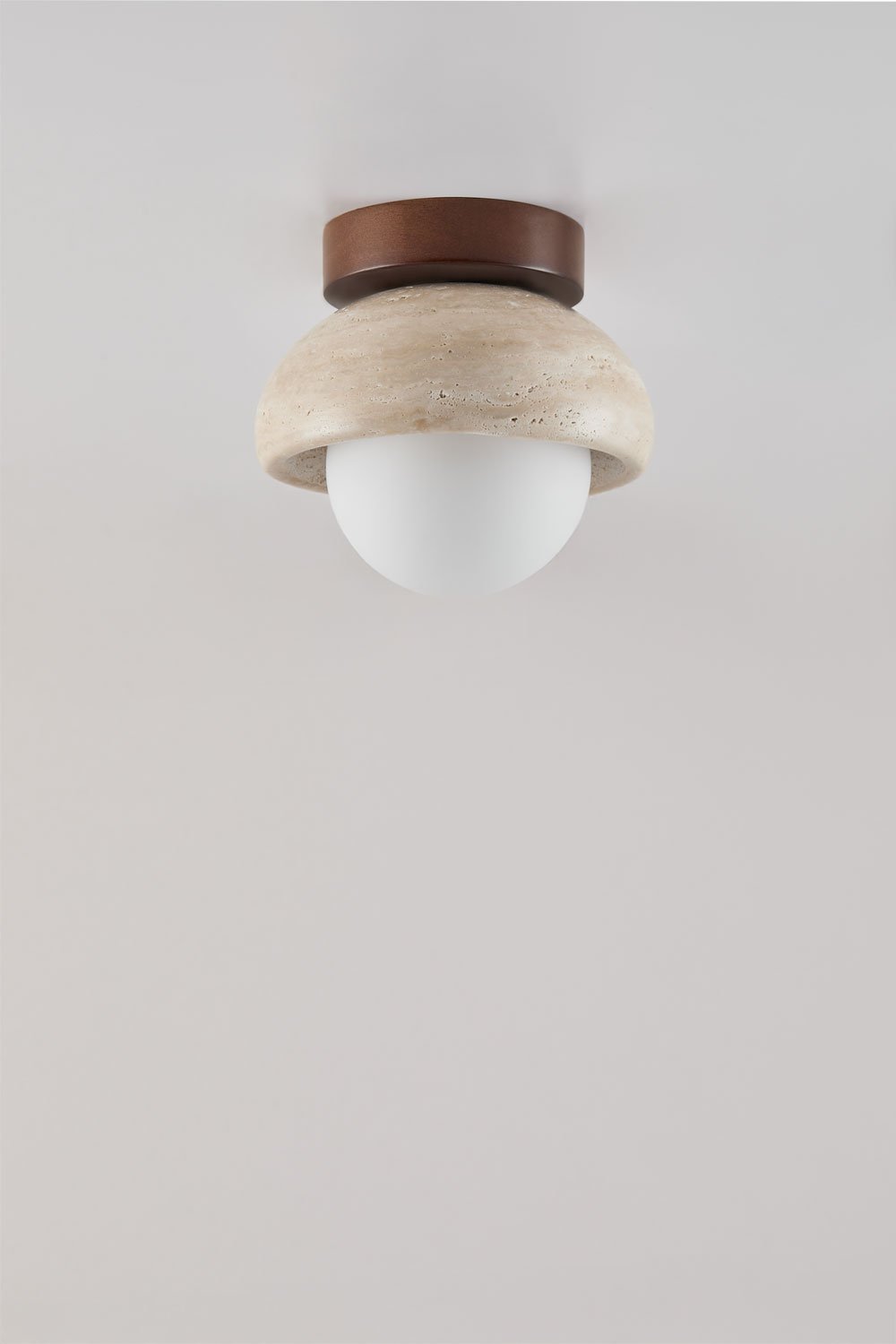 Aplique de pared Ø15 cm en travertino y madera Davise, imagen de galería 1