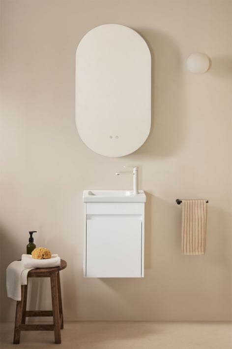 Conjunto de mueble de baño suspendido en madera con lavabo integrado Narek - Blanco