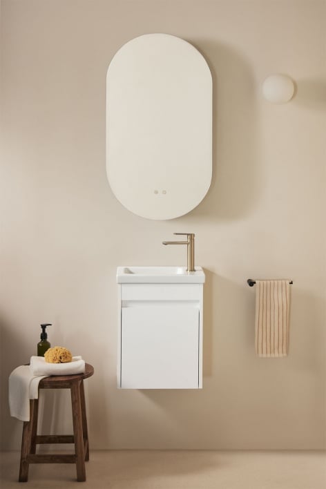 Conjunto de mueble de baño suspendido en madera con lavabo integrado Narek - Blanco