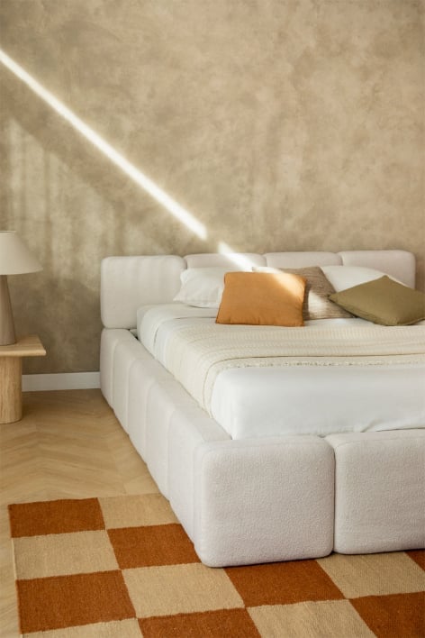 Cama con canapé abatible tapizada Jolcem - Bouclé Blanco