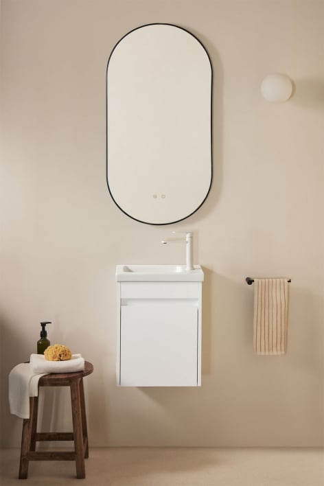 Conjunto de mueble de baño suspendido en madera con lavabo integrado Narek - Blanco
