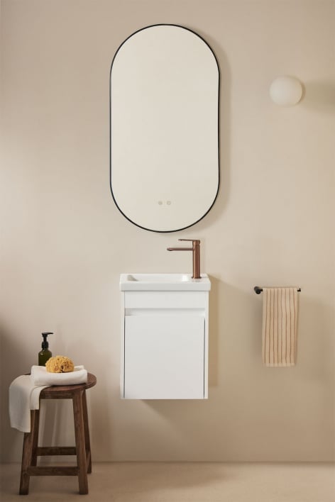 Conjunto de mueble de baño suspendido en madera con lavabo integrado Narek - Blanco