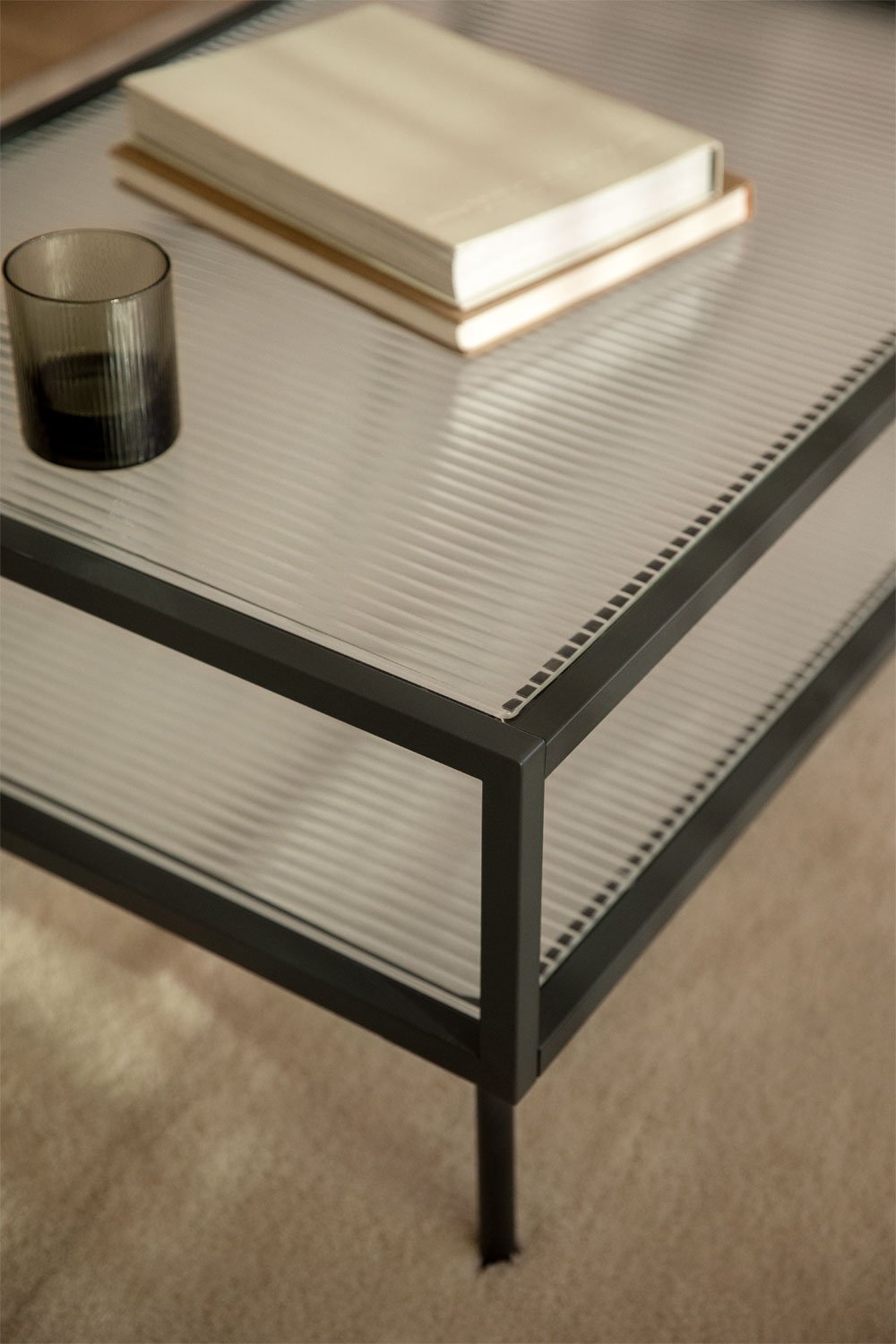 Mesa de centro rectangular en acero y cristal Paoline, imagen de galería 2