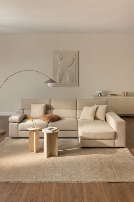Sofá chaise longue derecho de 3 plazas con reposacabezas regulable y asientos deslizantes Aramis - Tela Beige