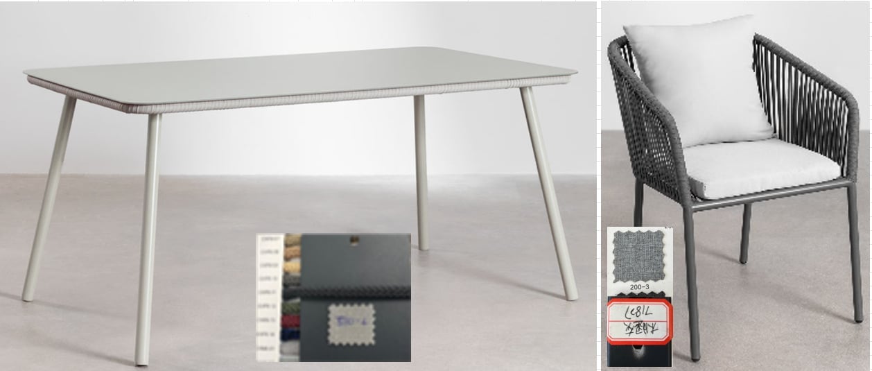 Set de mesa rectangular 160x90 cm y 4 sillas de comedor en aluminio Arhiza Classic , imagen de galería 1