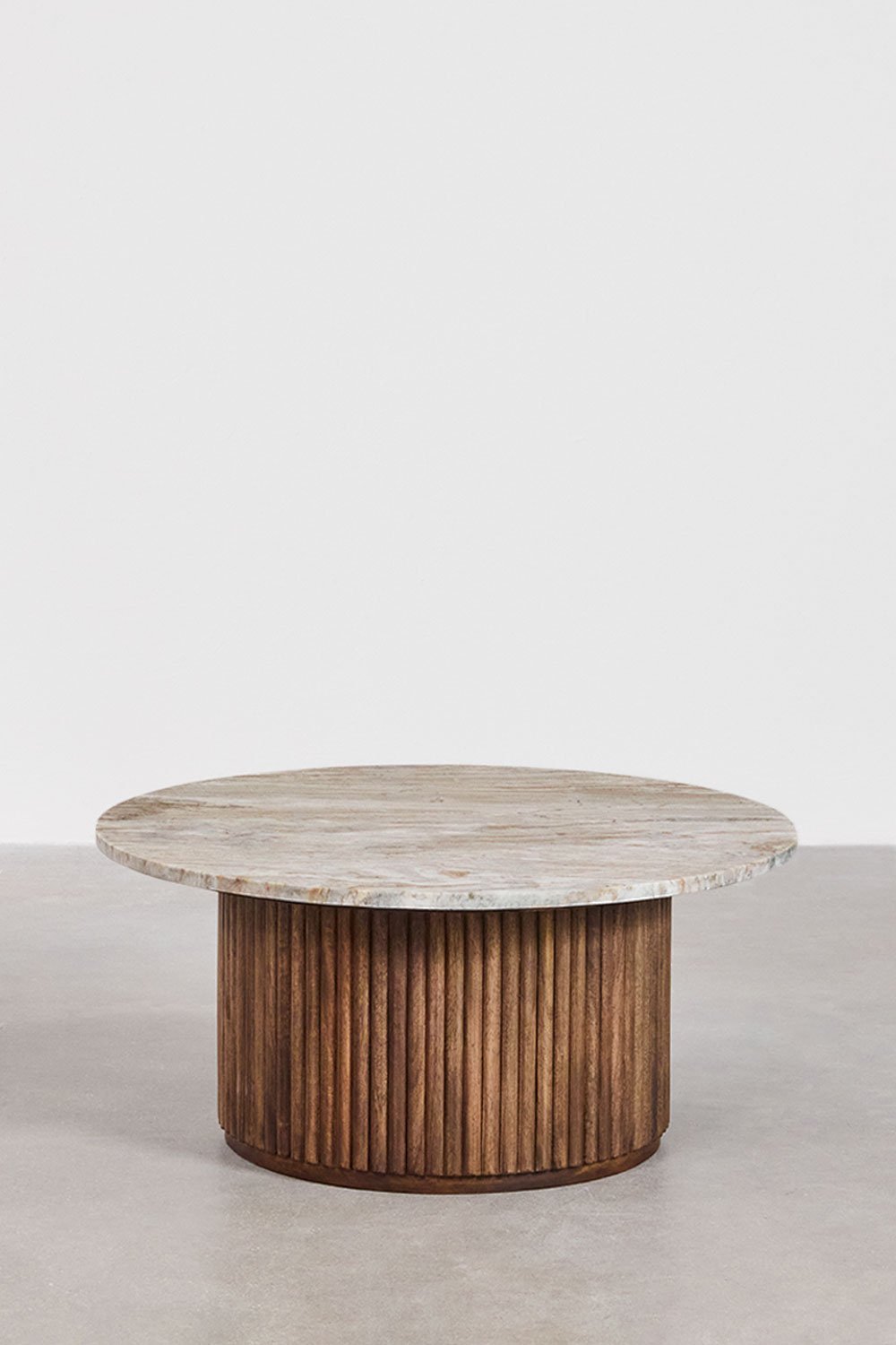 Mesa de centro redonda Ø90 cm en mármol y madera de mango Giselda, imagen de galería 2