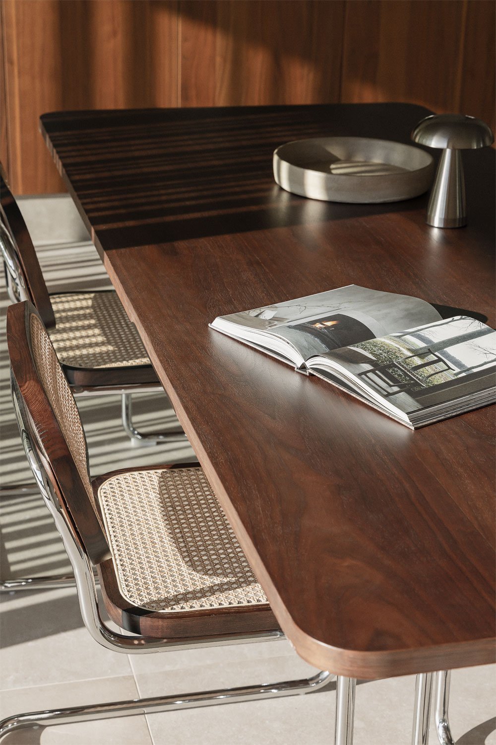 Mesa de comedor rectangular en MDF y acero inoxidable Tento, imagen de galería 2