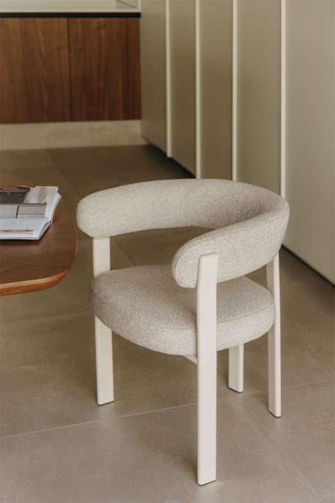 Silla de comedor con reposabrazos tapizada y en hierro Jolie - Blanco Gardenia