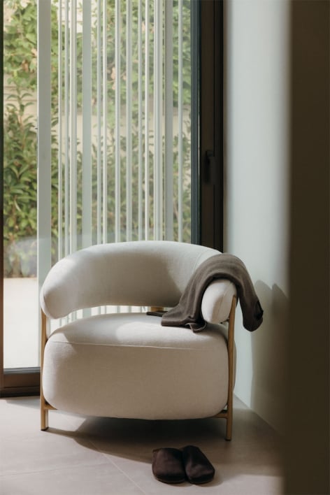 Sillón en tela chenilla y hierro Jolie - Marrón Madera Natural