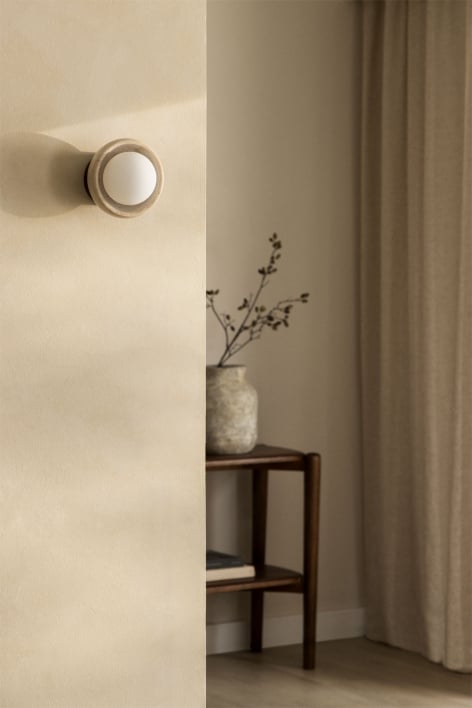 Aplique de pared Ø15 cm en travertino y madera Davise