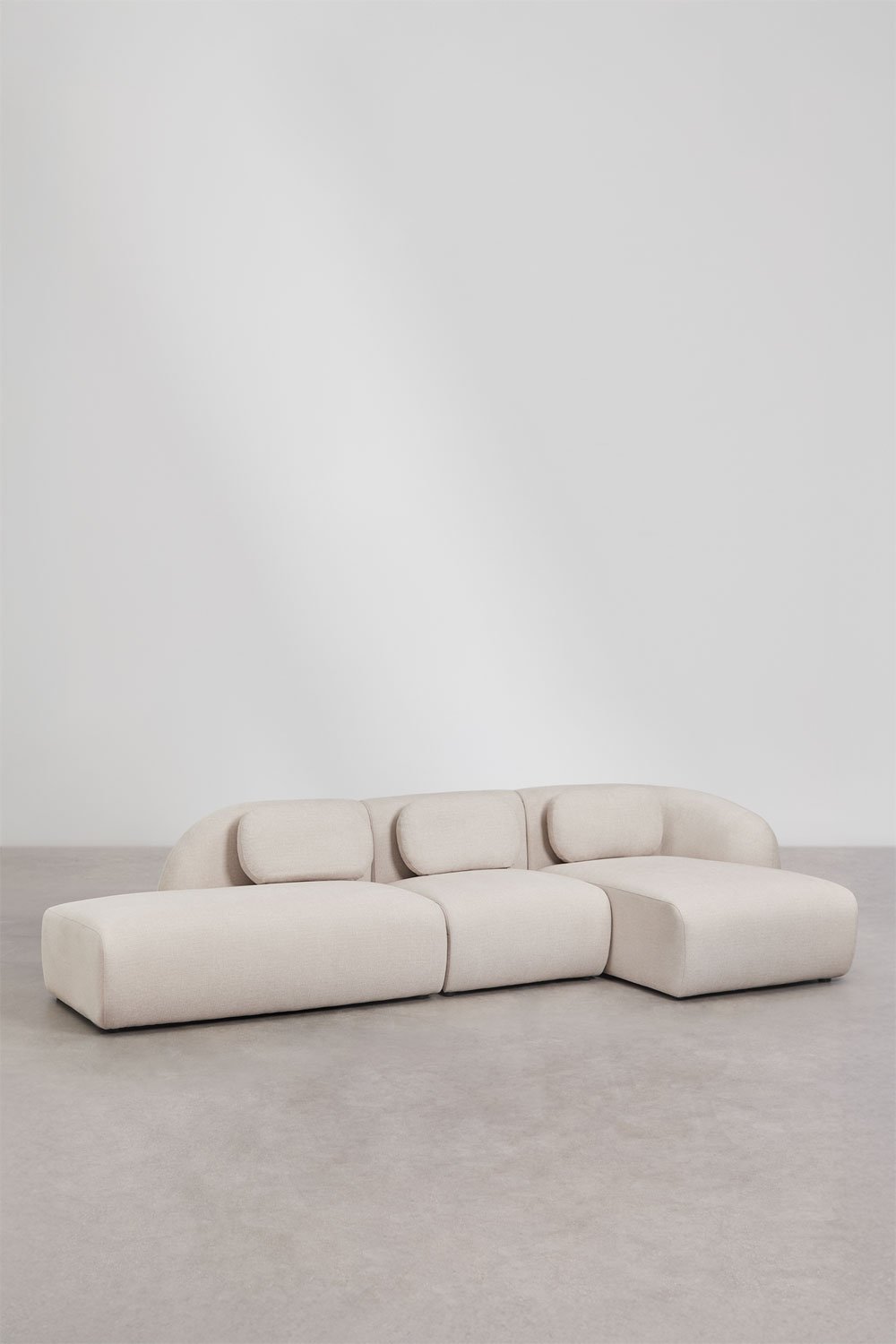 Sofá modular chaise longue derecho de 3 piezas con diván izquierdo en chenilla Coquette, imagen de galería 3