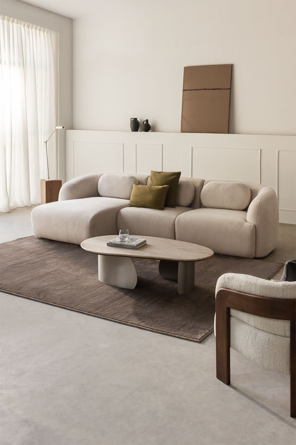 Sofá modular chaise longue izquierdo de 3 piezas en chenilla Coquette, imagen de galería 1