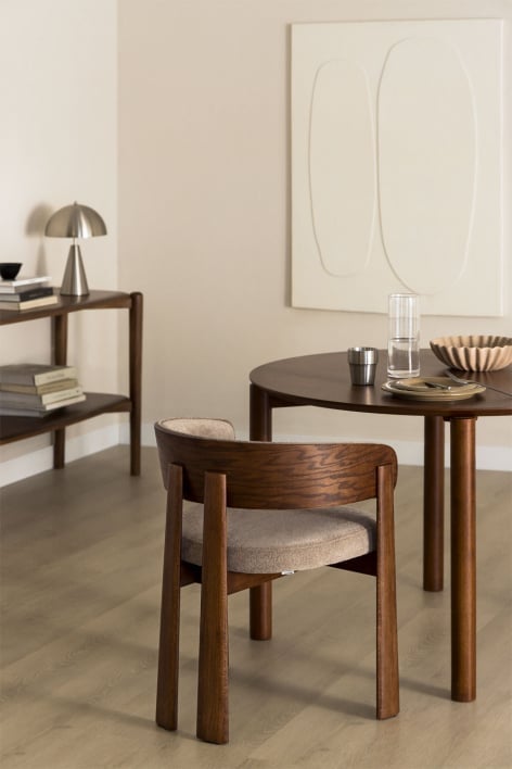 Silla de comedor en madera de roble y tapizada Olea - Chenilla Marrón Trigo