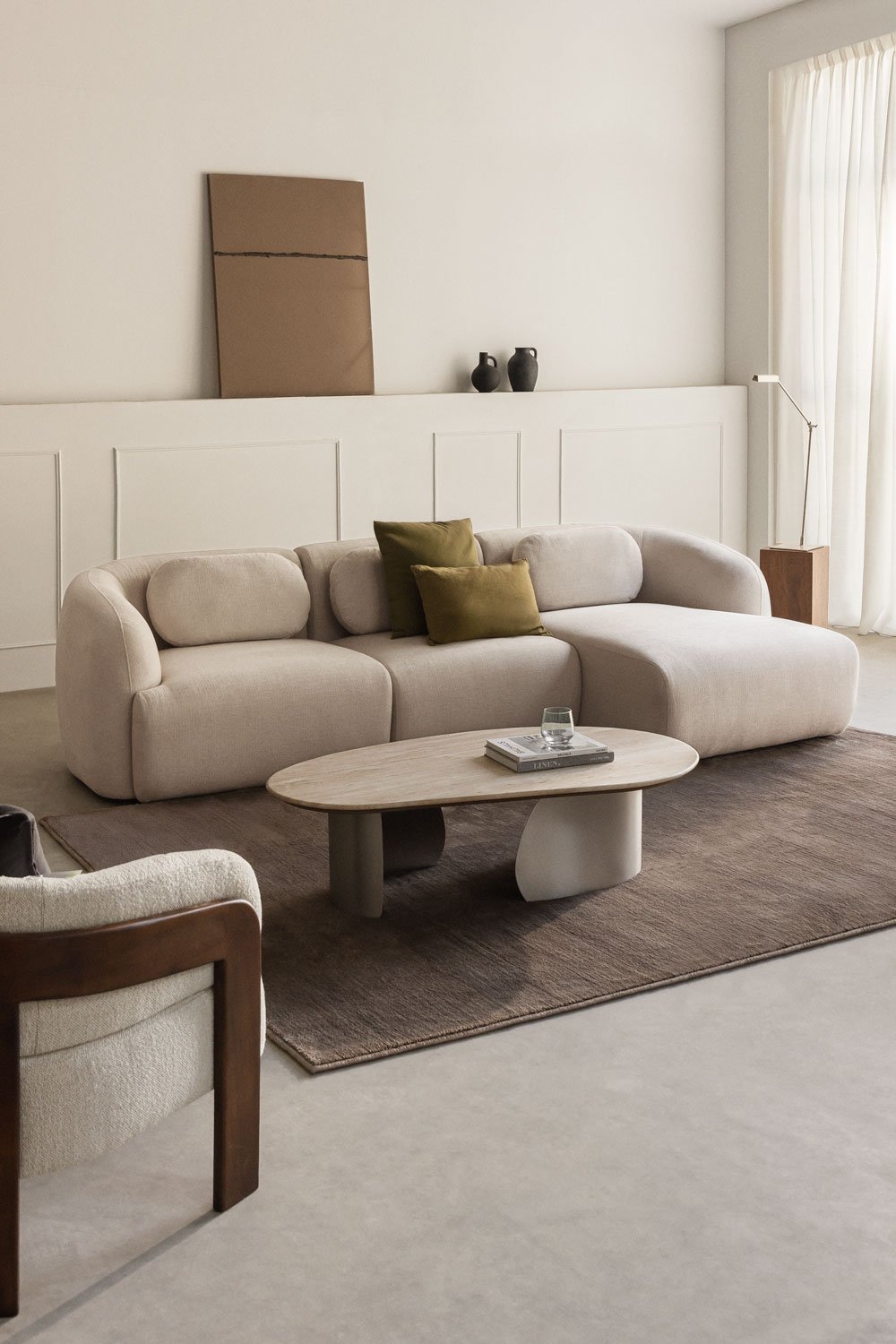 Sofá modular chaise longue derecho de 3 piezas en chenilla Coquette, imagen de galería 1