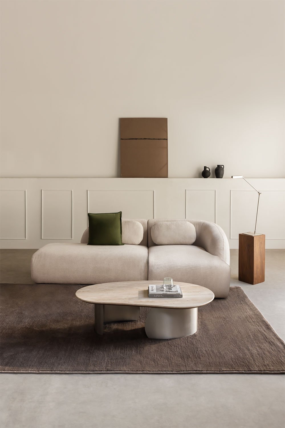 Sofá modular chaise longue derecho de 2 piezas con diván izquierdo en chenilla Coquette, imagen de galería 1