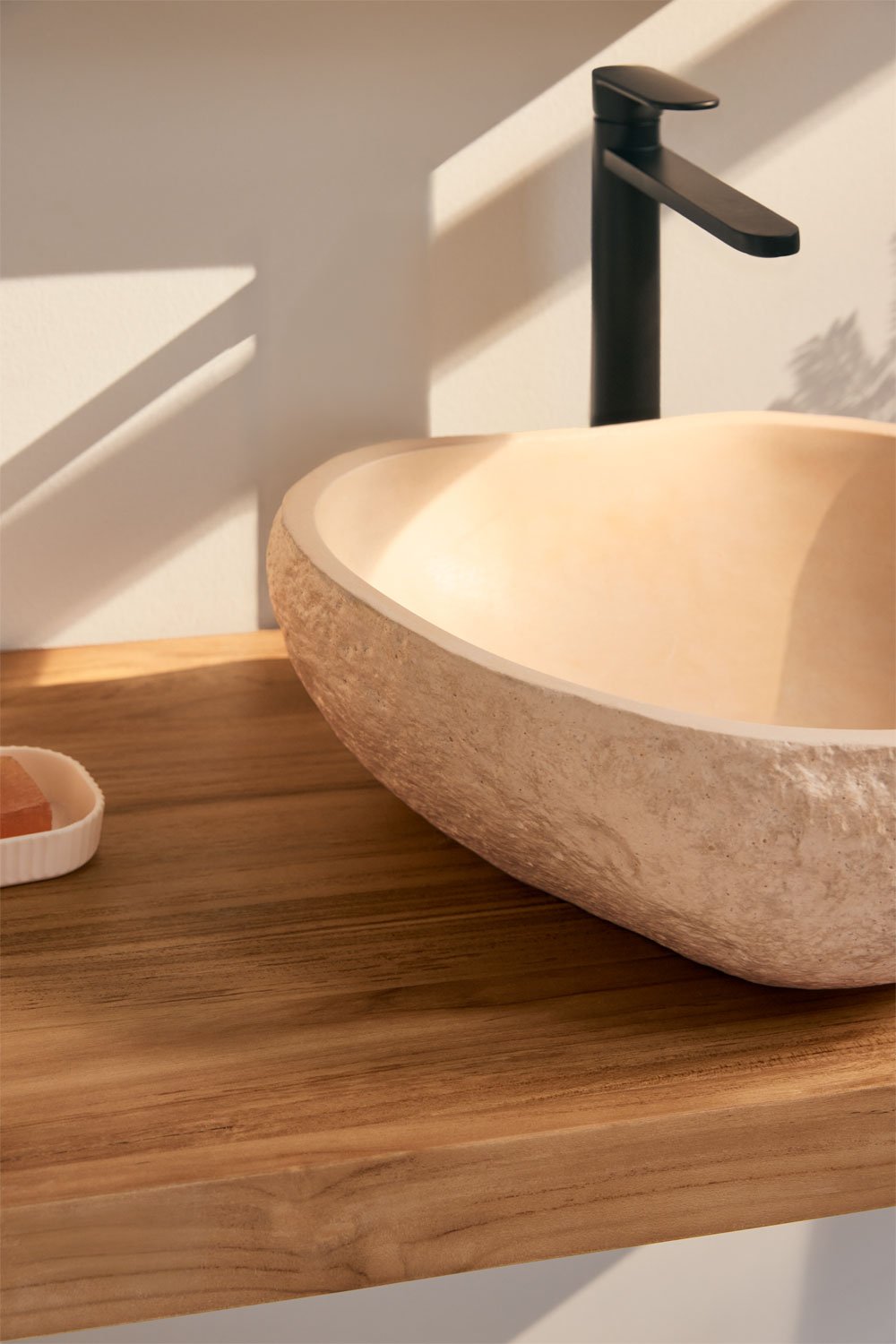 Conjunto de mueble de baño 130x45 cm suspendido en madera de teca Neill, imagen de galer&iacute;a 2