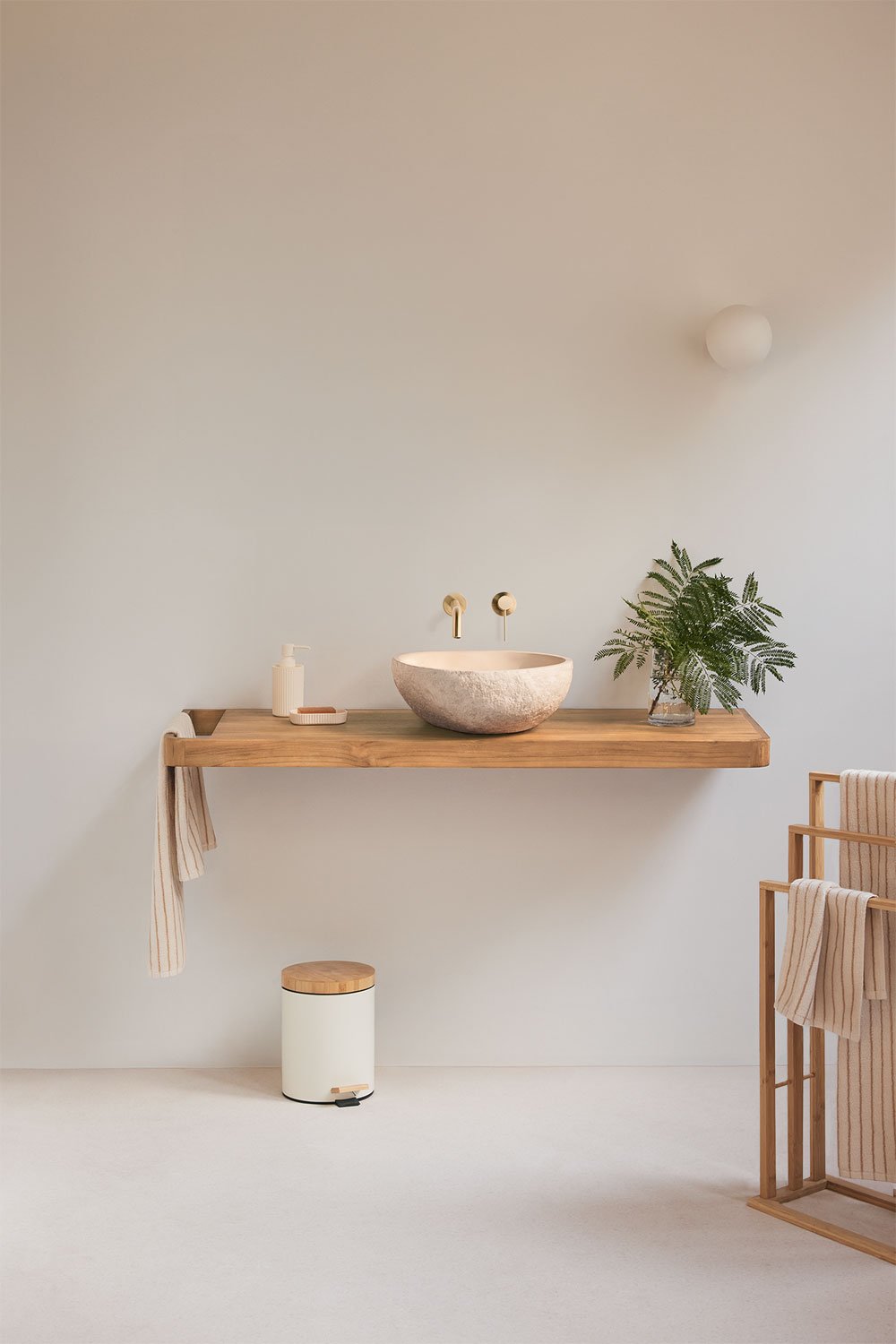 Conjunto de mueble de baño 130x45 cm suspendido en madera de teca Neill, imagen de galer&iacute;a 1