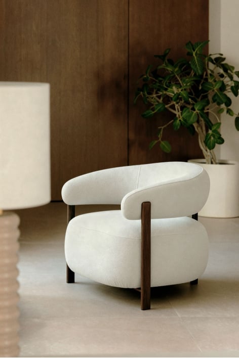 Sillón en tela chenilla y hierro Jolie - Marrón Madera Oscura