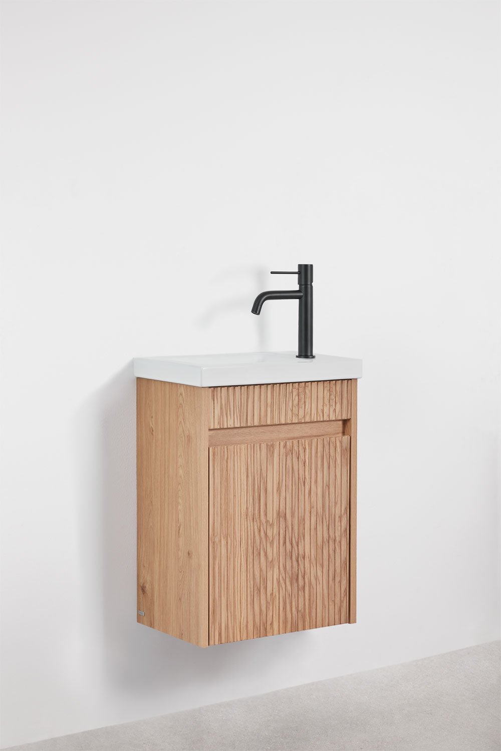 Conjunto de mueble de baño suspendido en madera con lavabo integrado Narek , imagen de galería 2
