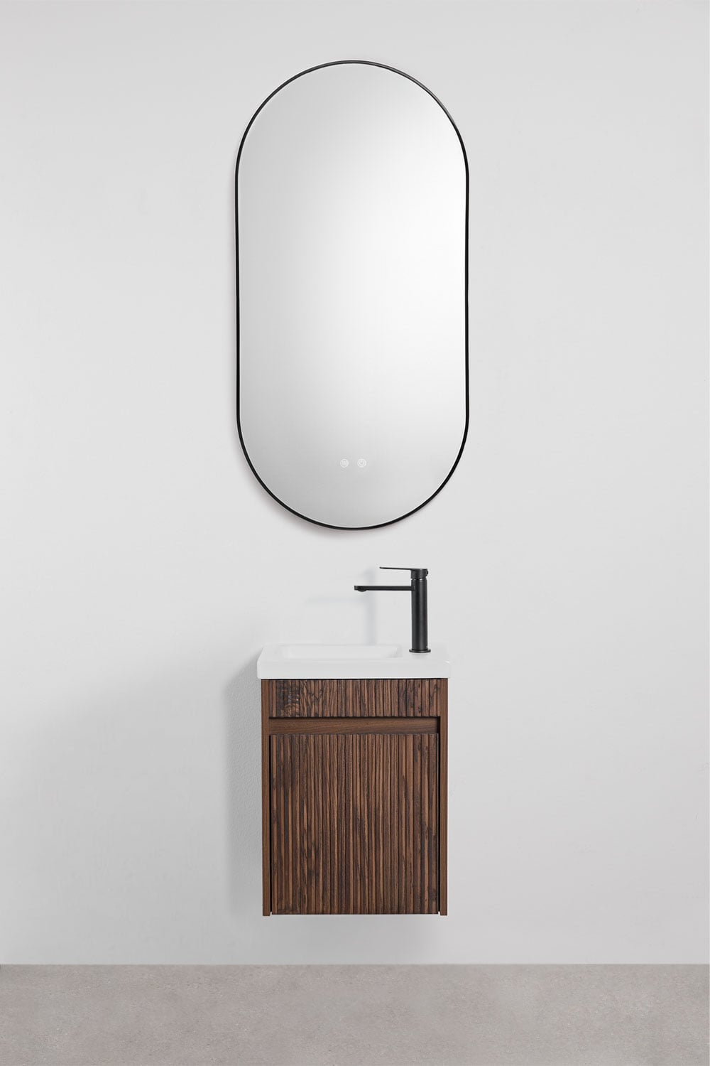 Conjunto de mueble de baño suspendido en madera con lavabo integrado Narek , imagen de galer&iacute;a 1