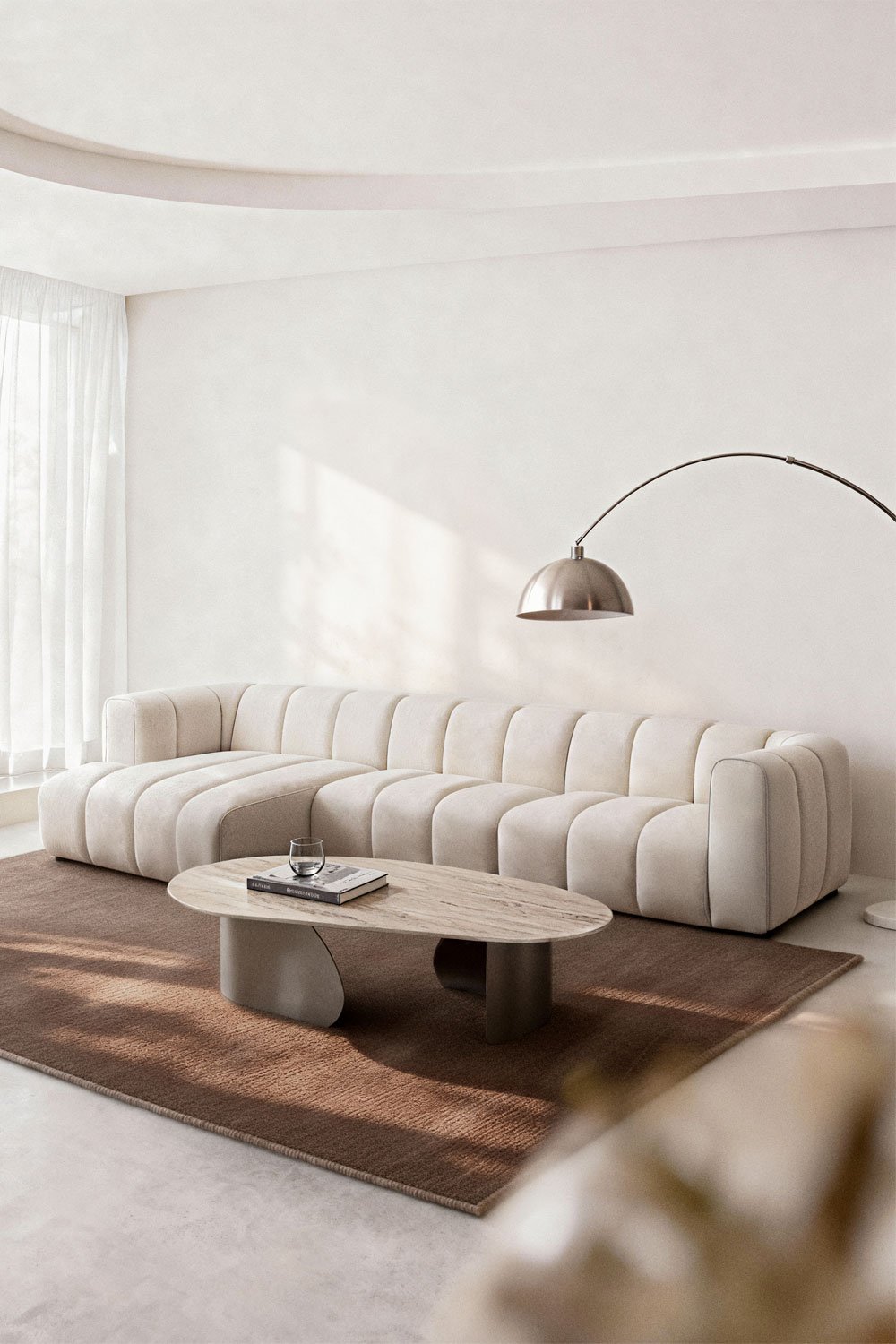 Sofá modular chaise longue izquierdo de 3 piezas en tela bouclé Eliot, imagen de galería 1
