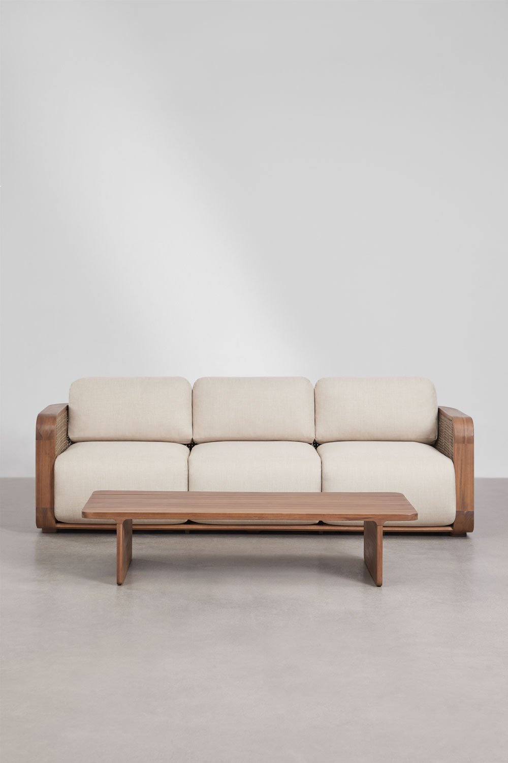 Conjunto de jardín con sofá de 3 plazas y mesa de centro en madera de acacia Noira, imagen de galer&iacute;a 1