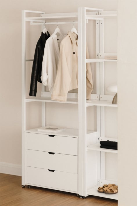 Armario abierto con cajones en acero y MDF Ariaster - Blanco