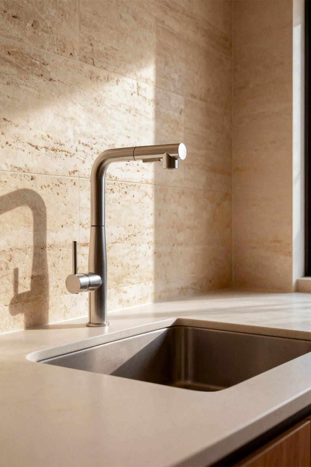 Grifo de cocina con caño alto extraíble en acero inoxidable Olyt, imagen de galería 1