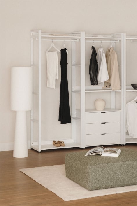 Armario modular abierto de 2 piezas con perchero, cajones en acero y MDF Ariaster - Blanco