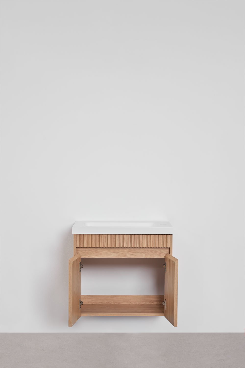 Conjunto de mueble de baño suspendido en madera con lavabo integrado Narek , imagen de galer&iacute;a 6