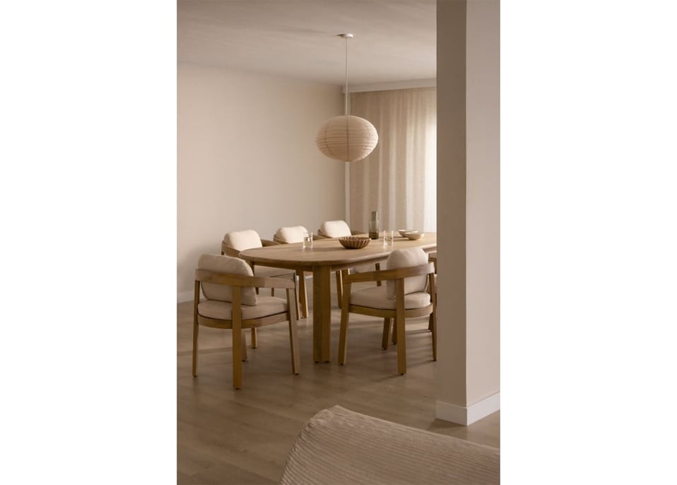 Set de mesa ovalada 240x100 cm en madera de acacia y 8 sillas de comedor en madera de acacia Uleno