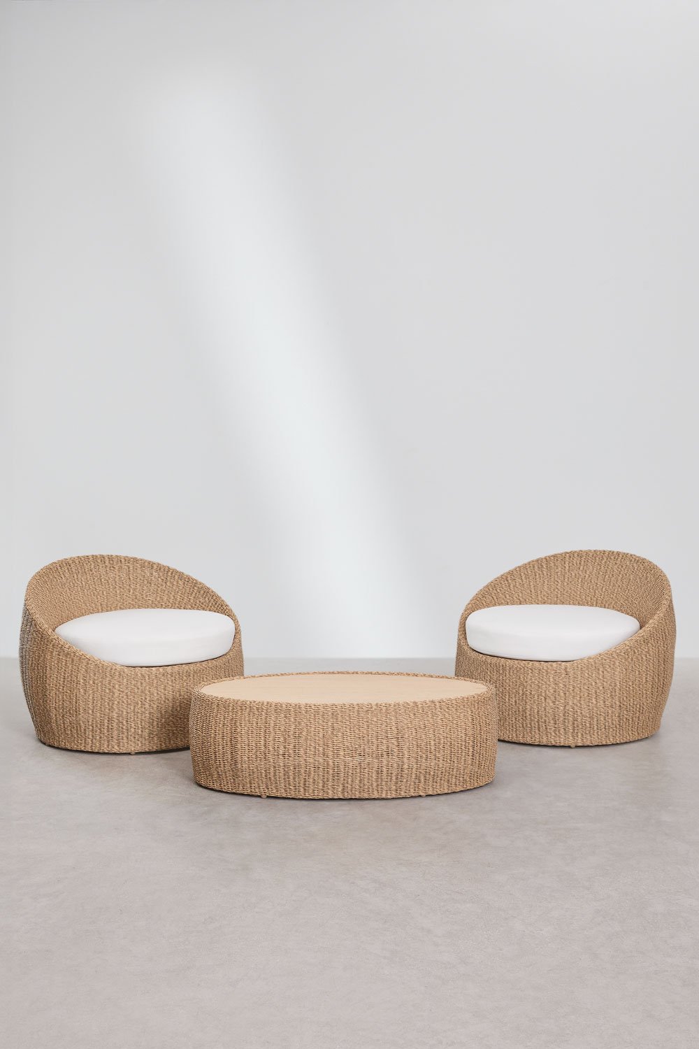 Conjunto de jardín con 2 sillones y mesa de centro en madera de acacia y ratán Clarnyx, imagen de galer&iacute;a 1