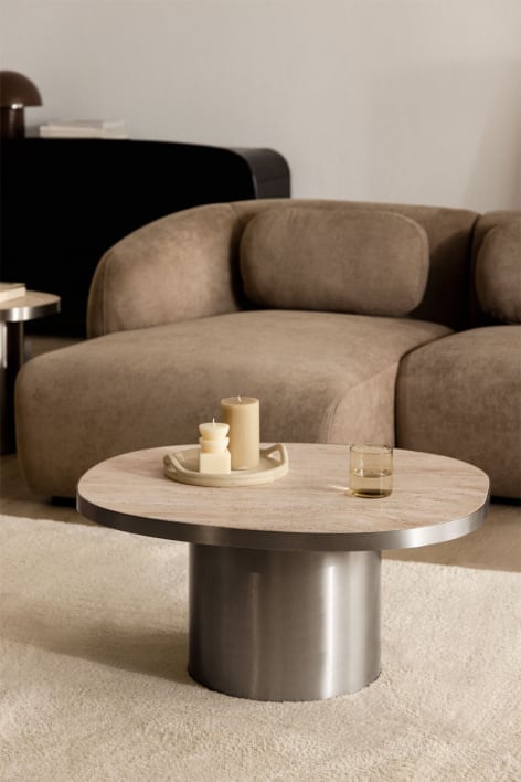Mesa de centro en travertino y acero inoxidable Fertrix