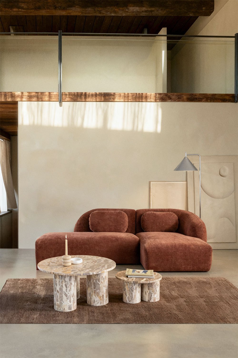 Sofá modular chaise longue derecho de 2 piezas con diván izquierdo en chenilla Coquette, imagen de galer&iacute;a 1