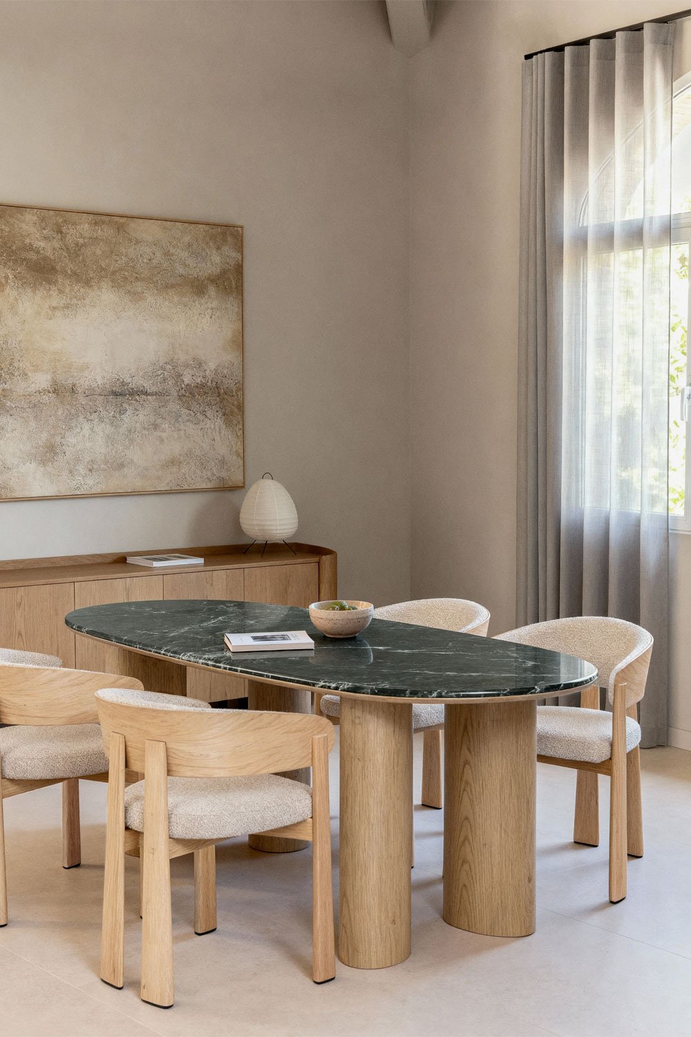 Mesa de comedor ovalada 200x105 cm en MDF y mármol Dayana, imagen de galer&iacute;a 1