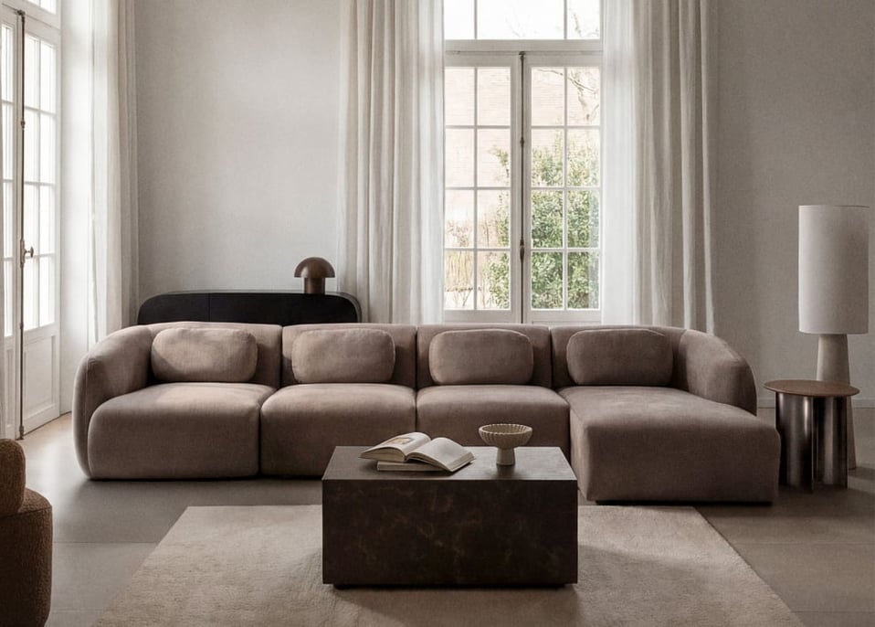 Sofá modular chaise longue derecho de 4 piezas en chenilla Coquette