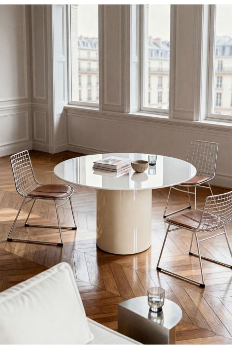 Mesa de comedor redonda Ø120 cm en vidrio templado y MDF Asgri