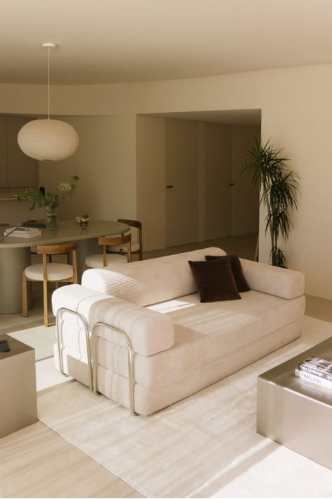 Sofá cama de 2 plazas en pana envasado al vacío Mitchie - Pana Beige Lino