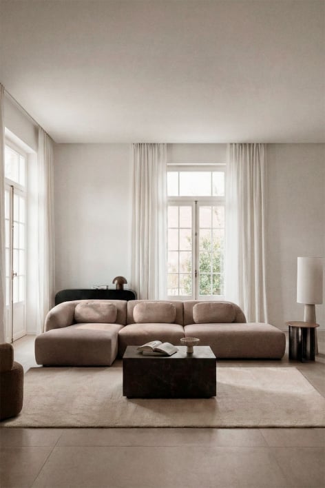 Sofá modular chaise longue izquierdo de 3 piezas con diván derecho en chenilla Coquette - Chenilla Marrón Trigo