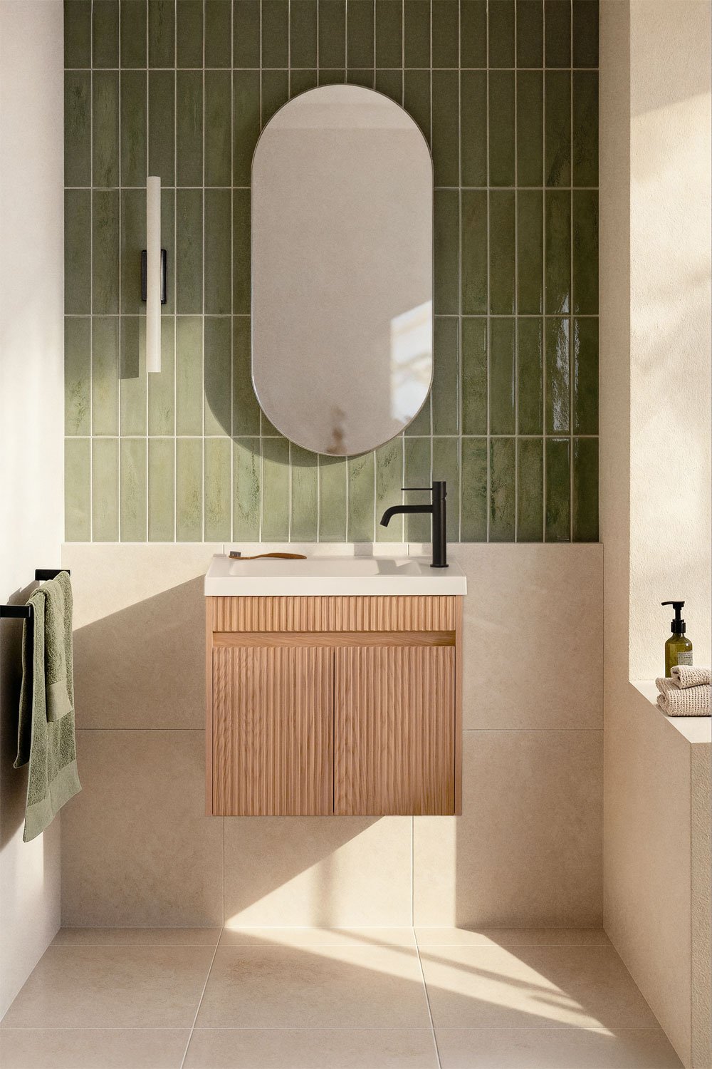 Conjunto de mueble de baño suspendido en madera con lavabo integrado Narek , imagen de galer&iacute;a 1