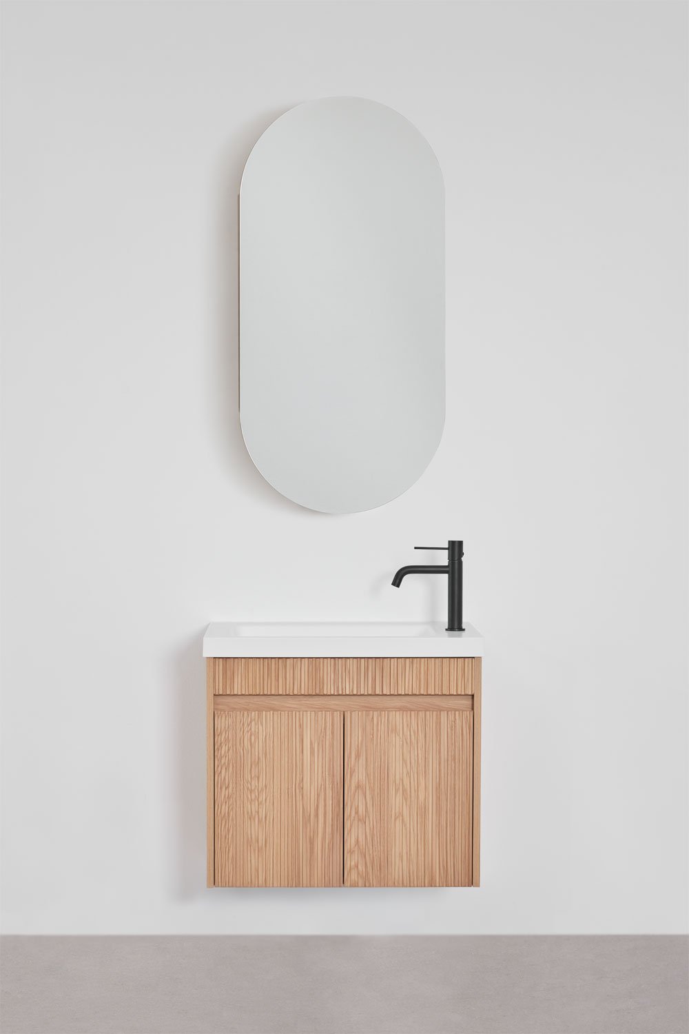 Conjunto de mueble de baño suspendido en madera con lavabo integrado Narek , imagen de galer&iacute;a 3
