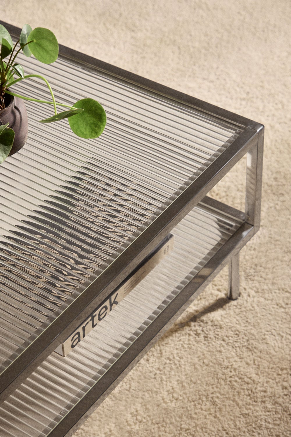 Mesa de centro rectangular 90x60 cm en acero y cristal Paoline, imagen de galer&iacute;a 2