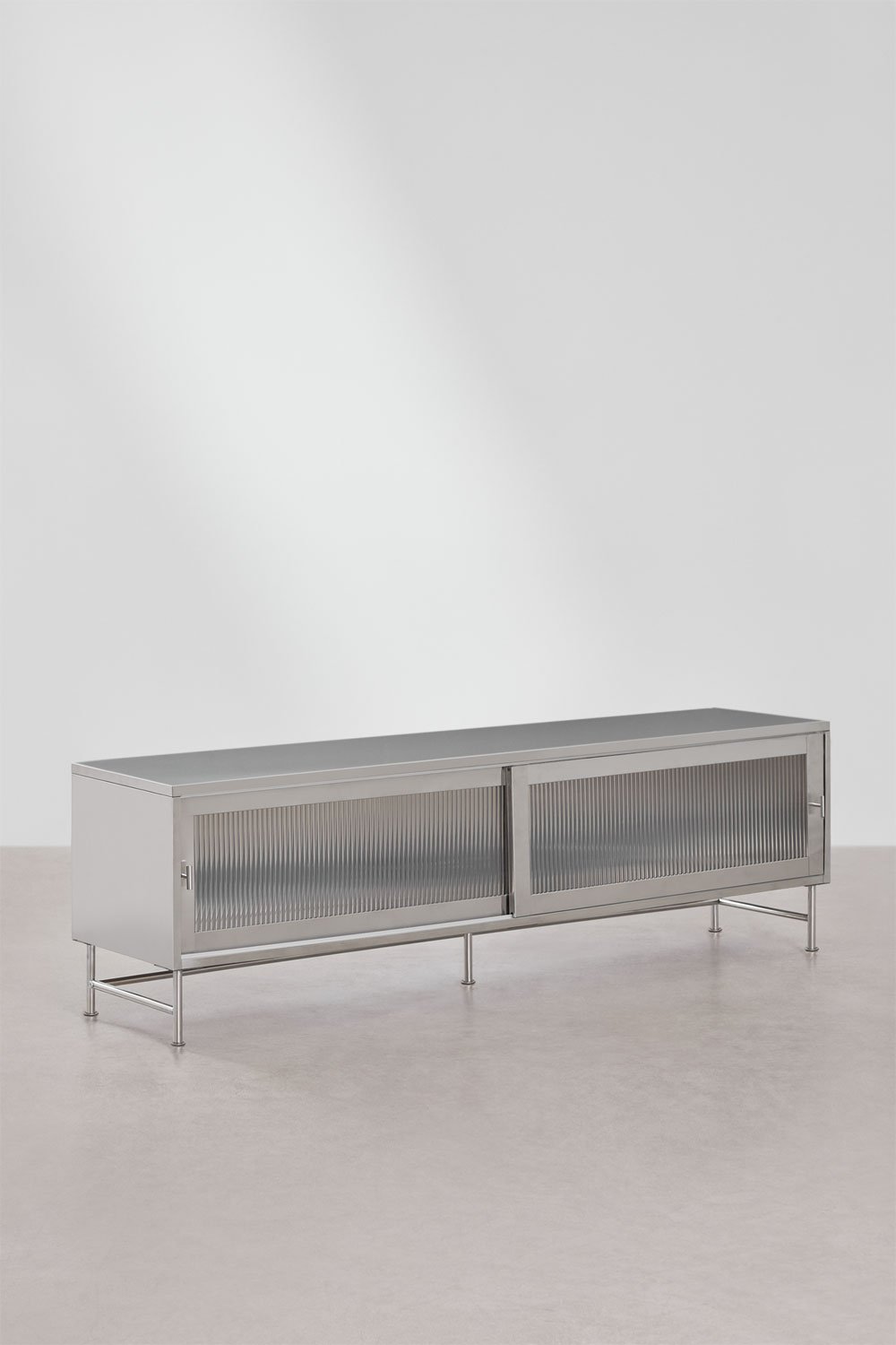 Mueble TV 180x40 cm en acero y cristal Paoline, imagen de galer&iacute;a 3