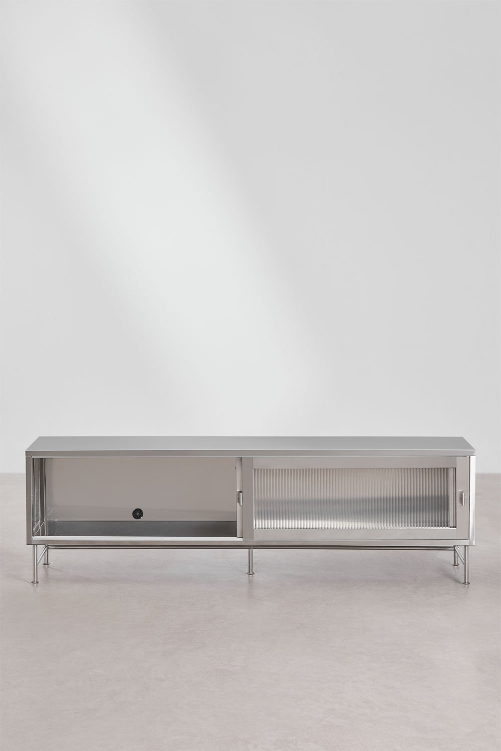 Mueble TV 180x40 cm en acero y cristal Paoline, imagen de galer&iacute;a 5
