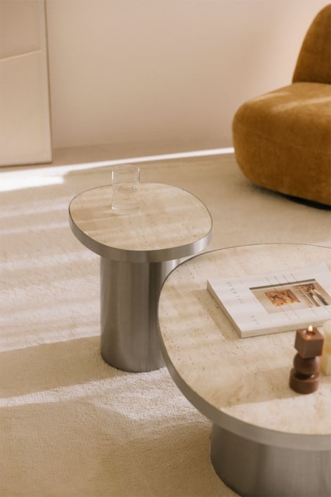 Mesa auxiliar en travertino y acero inoxidable Fertrix