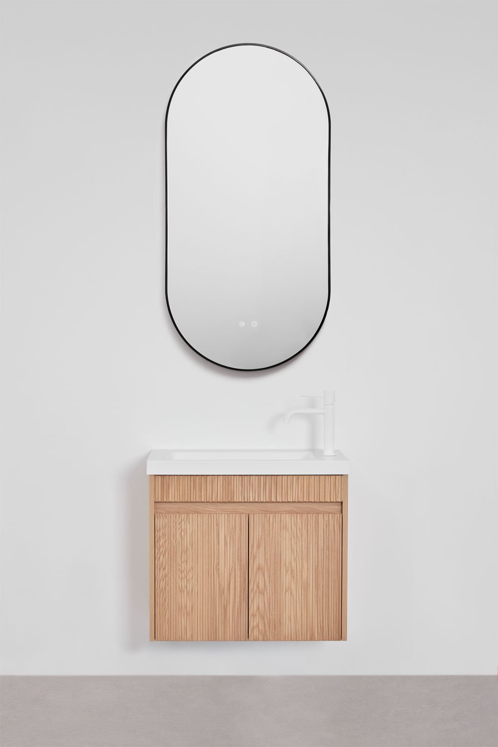 Conjunto de mueble de baño suspendido en madera con lavabo integrado Narek , imagen de galer&iacute;a 3