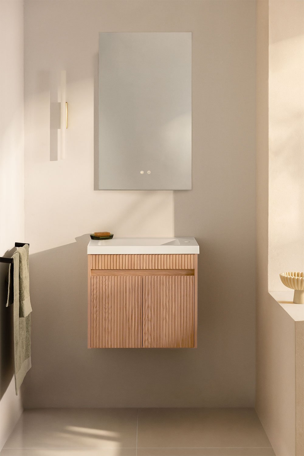 Conjunto de mueble de baño suspendido en madera con lavabo integrado Narek , imagen de galer&iacute;a 1